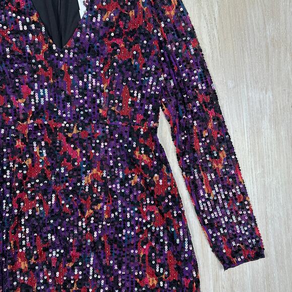 French Connection Inari Embellished Sequin Long Sleeve Deep V-Neck Mini Dress 10 - Picture 3 of 16